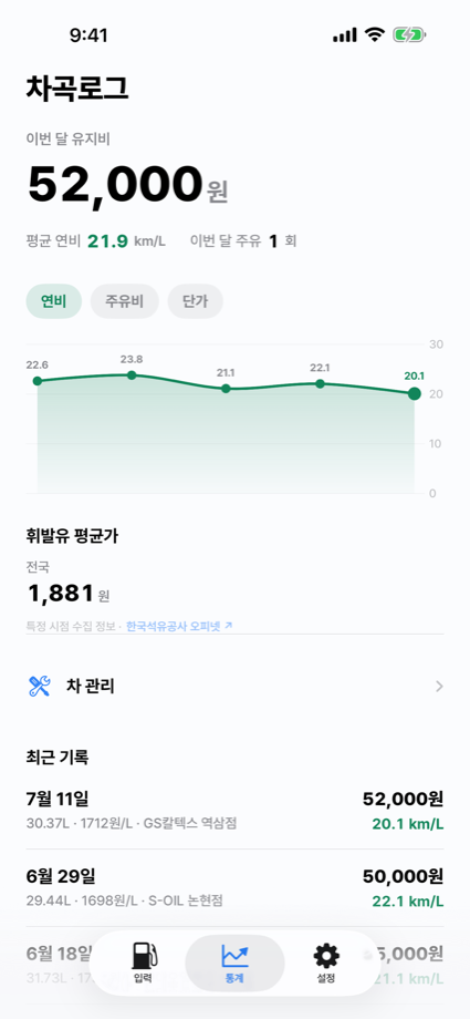 차곡로그 통계 화면