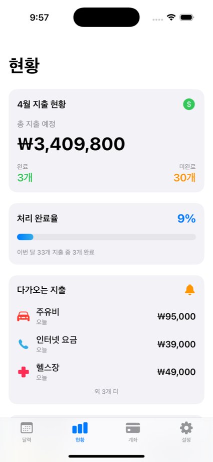 지출달력 대시보드 화면
